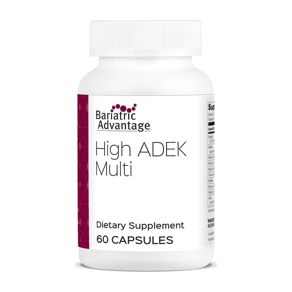 Bariatric Advantage High ADEK Multi bottle front shows comprehensive vitamins for post-bariatric support