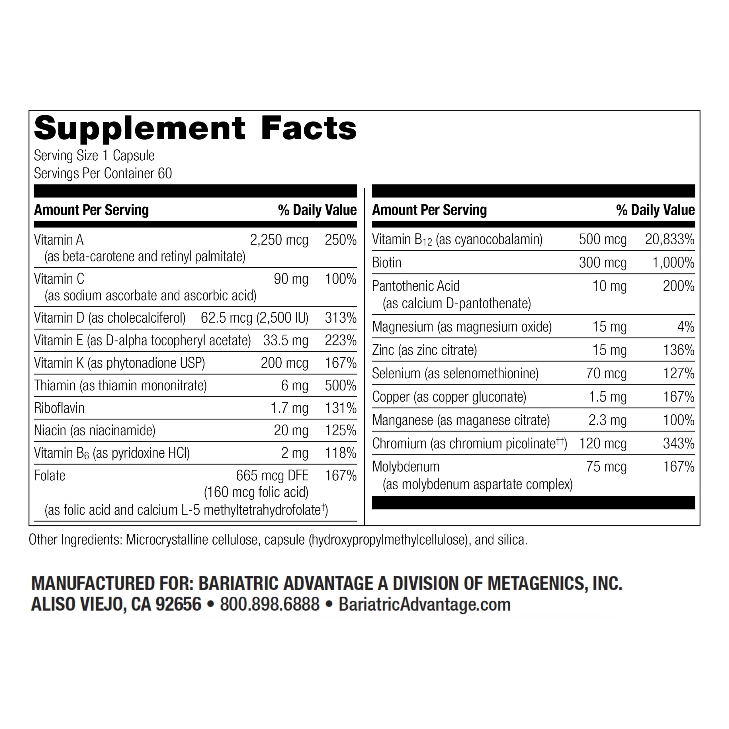 Bariatric Advantage High ADEK Multi bottle label highlights essential nutrients for recovery and daily wellness