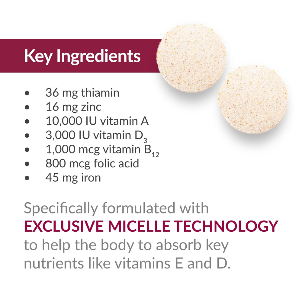 Bariatric Advantage nutrition panel highlighting 200% DV across 14 nutrients.