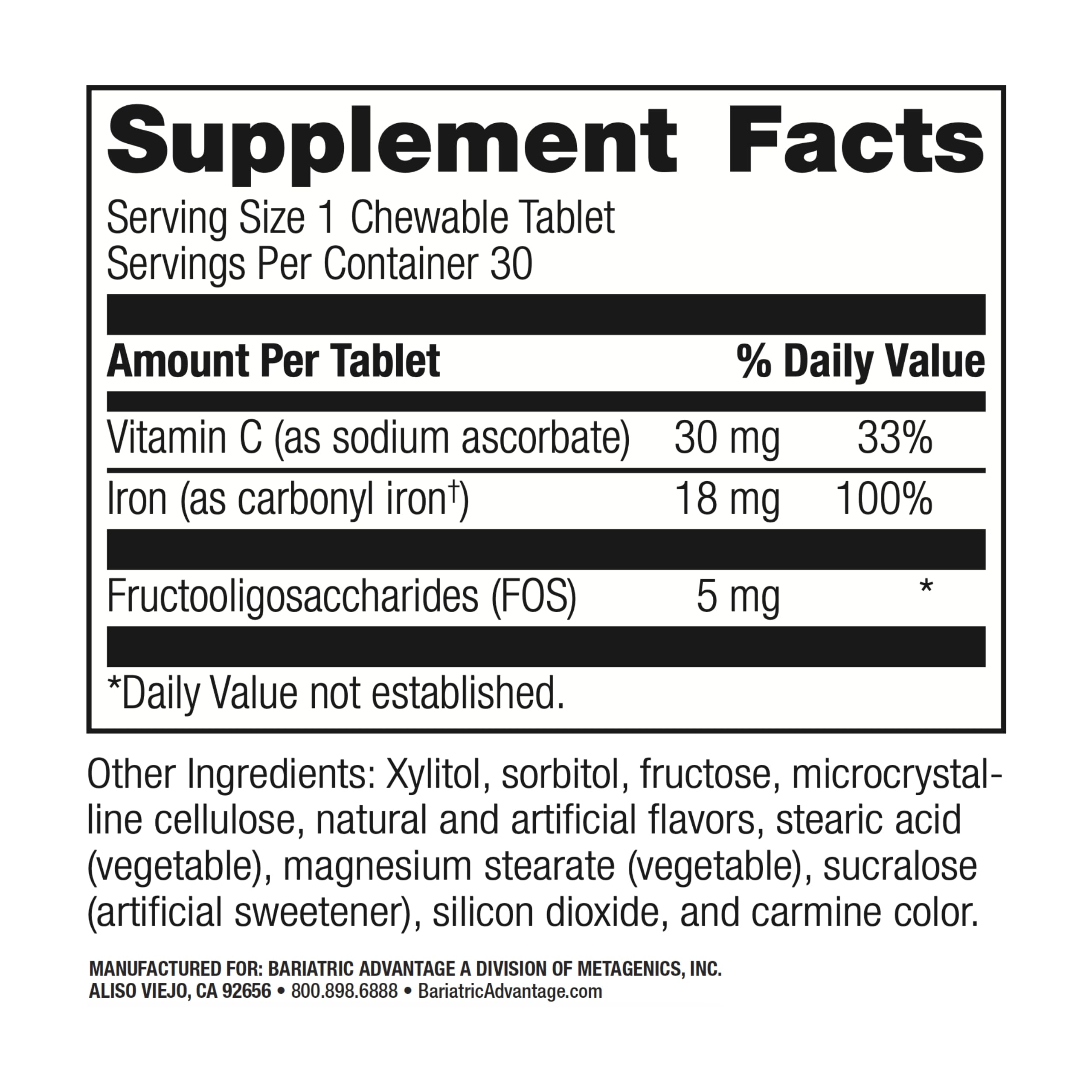 Bariatric Advantage iron chewable strawberry tablet close-up showing texture