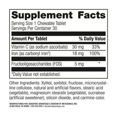 Bariatric Advantage iron chewable strawberry tablet close-up showing texture
