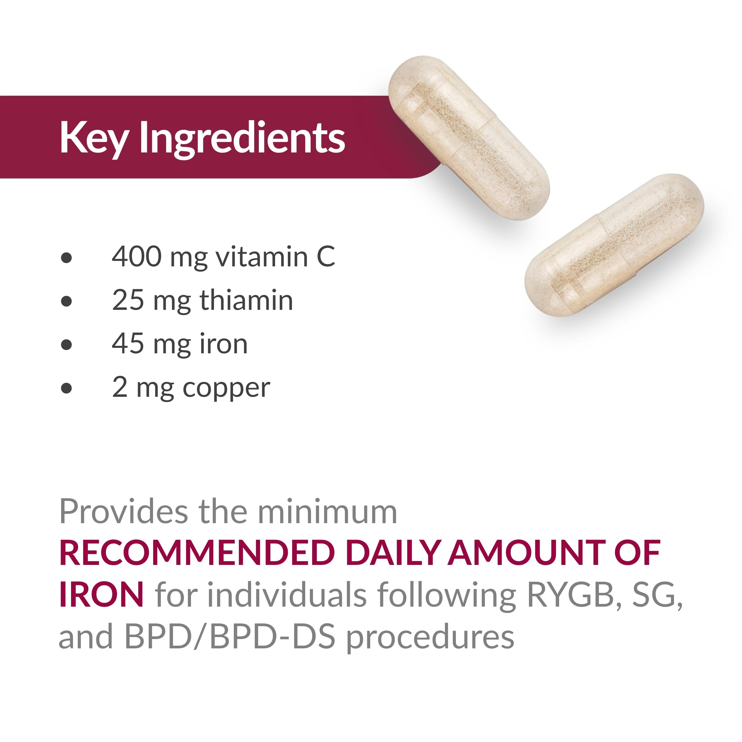 Bariatric Advantage Iron 45mg bottle on table ready for daily use.