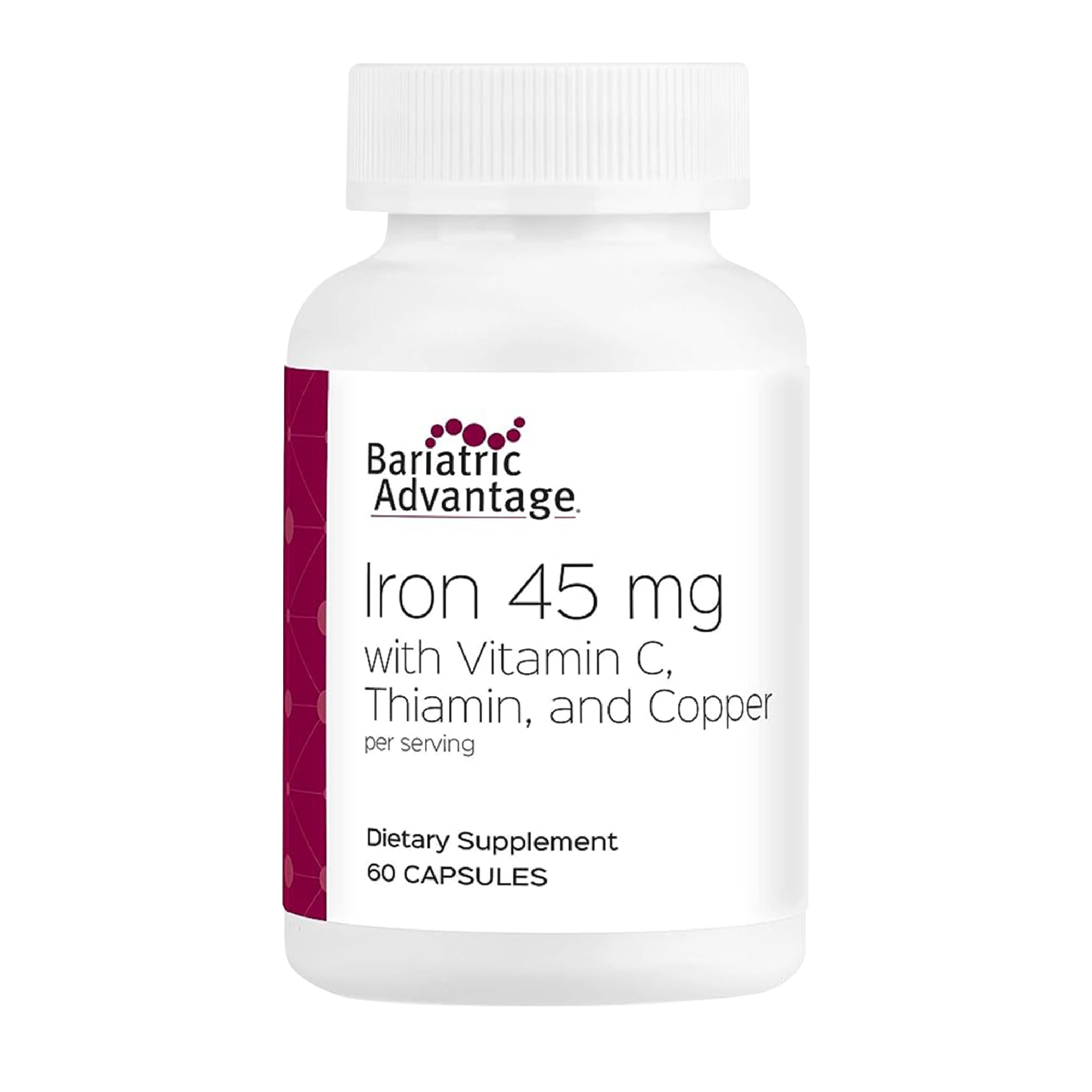 Bariatric Advantage Iron 45mg cap pour, convenient daily dosage for post-bariatric care.
