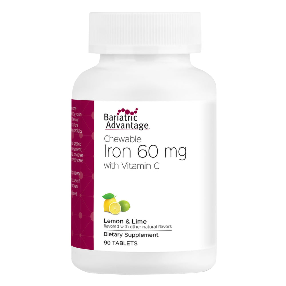 Bariatric Advantage lemon lime chewable iron bottle for post-surgery nutrition.