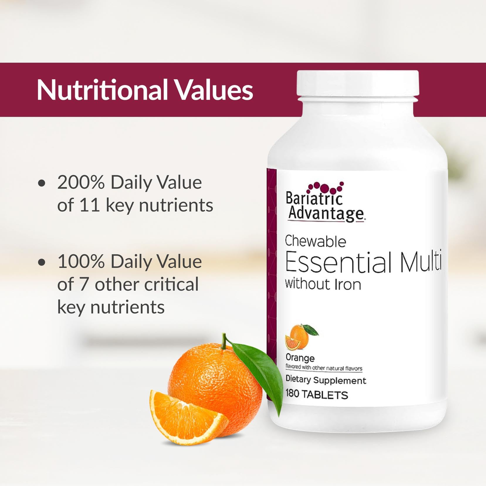 Bariatric Advantage nutrition facts panel shows vitamin and mineral details.