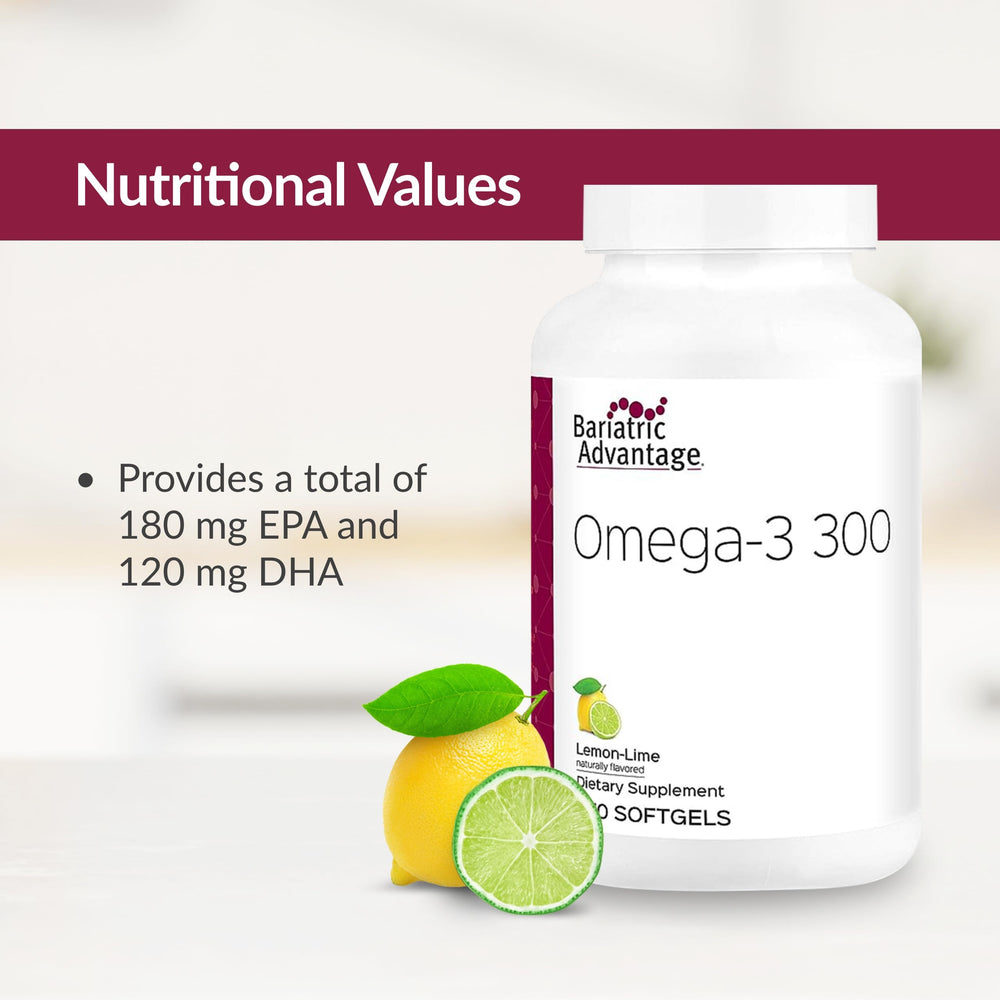 270-count bottle supports ongoing omega-3 intake with Bariatric Advantage Omega-3 300.