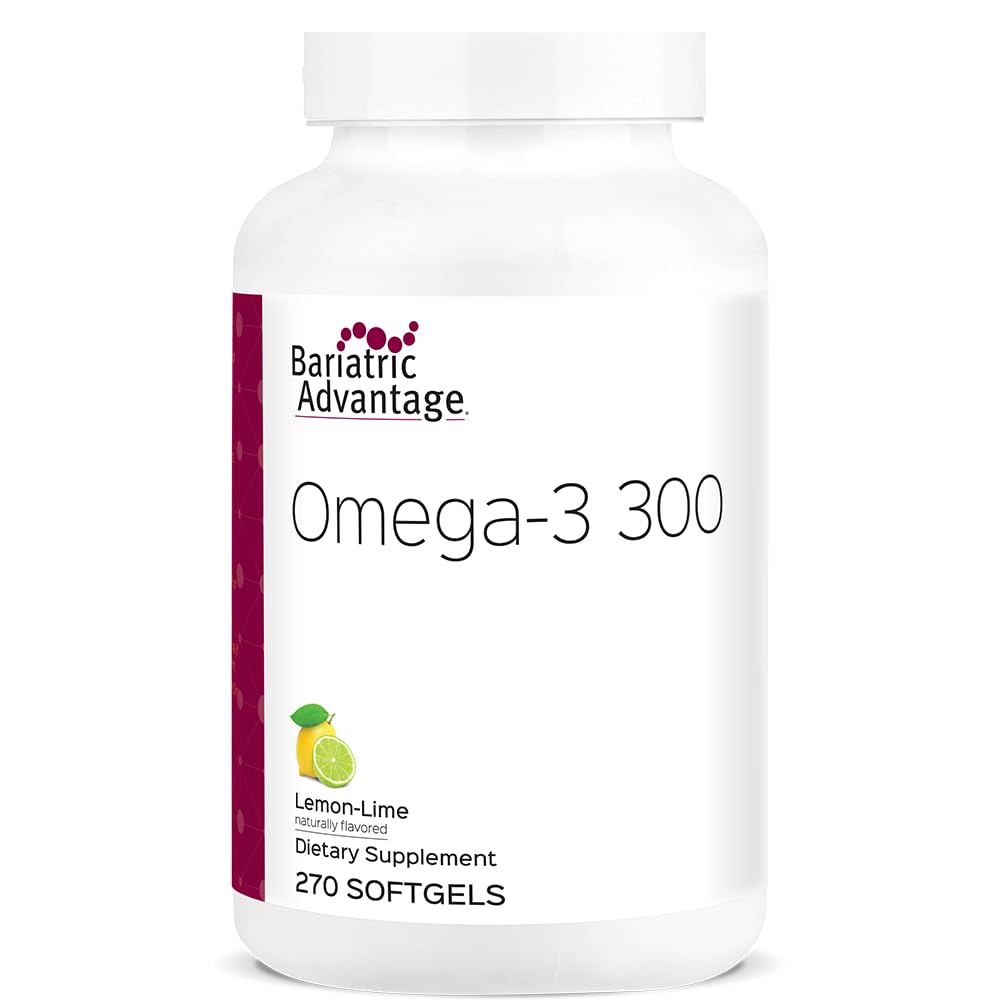 Bariatric Advantage Omega-3 300 softgels with lemon lime flavor for daily omega-3 support.