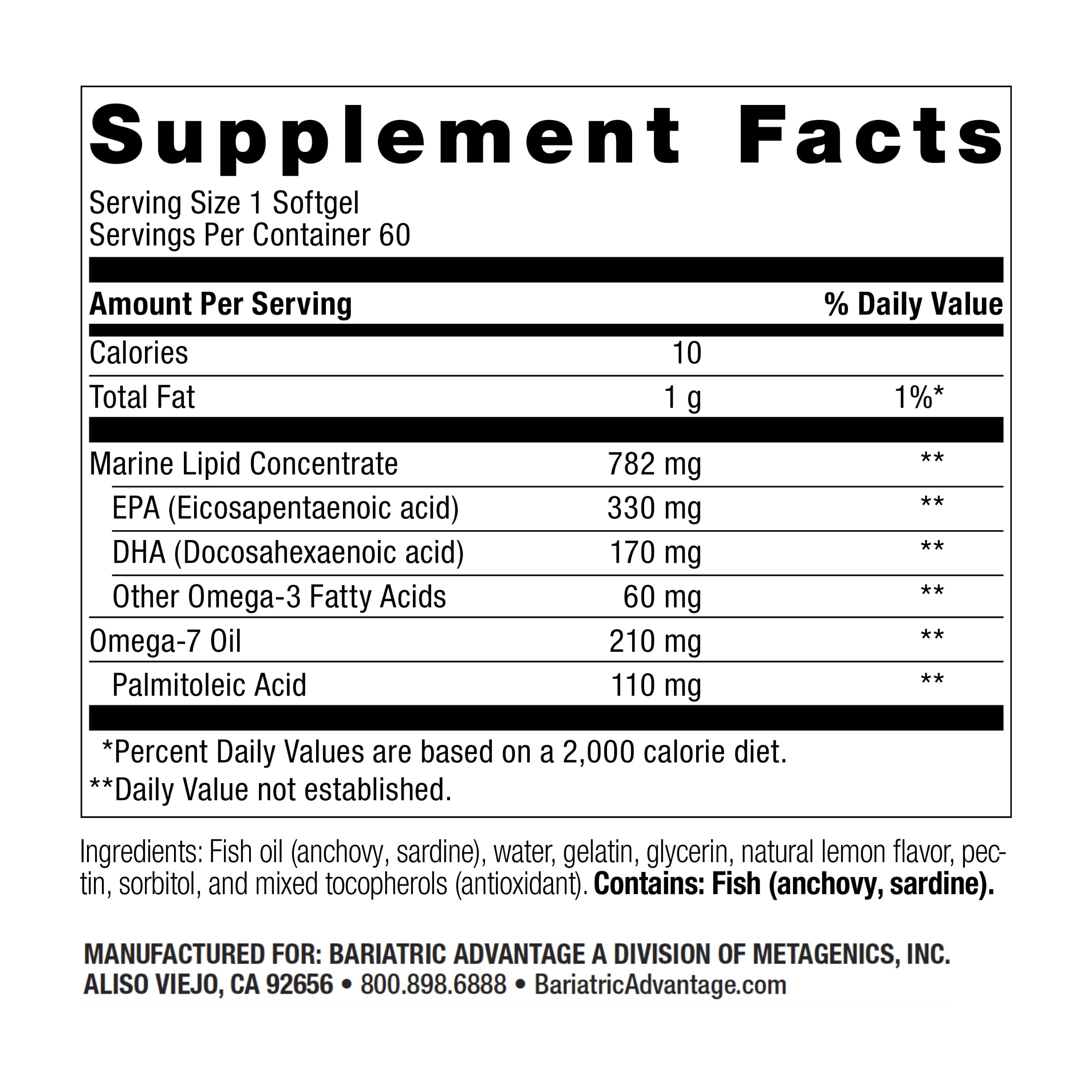 Bariatric Advantage OmegaVanta 10 lemon bottle front close view highlighting packaging