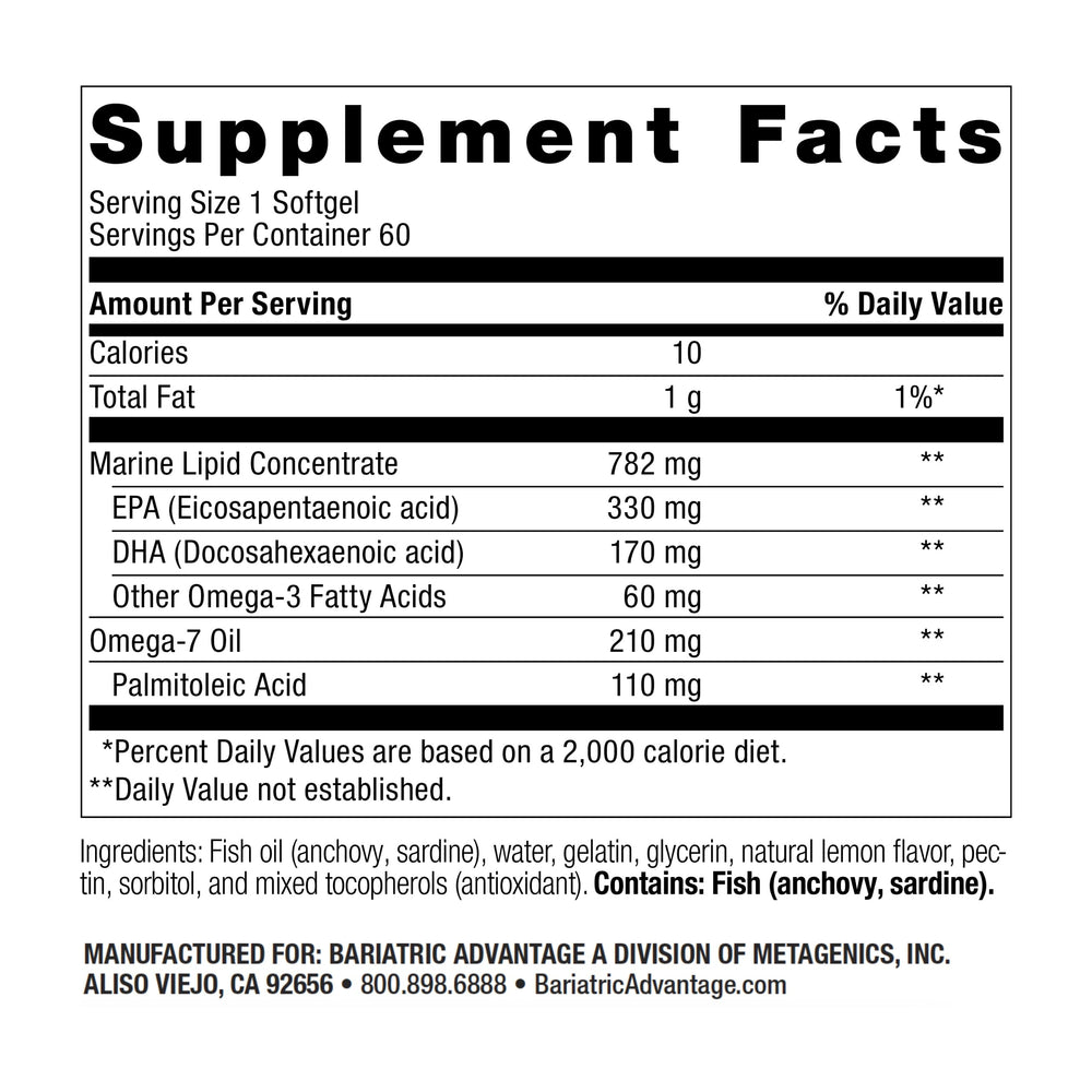 Bariatric Advantage OmegaVanta 10 lemon bottle front close view highlighting packaging