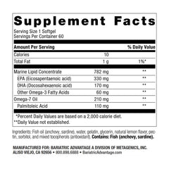 Bariatric Advantage OmegaVanta 10 lemon bottle front close view highlighting packaging