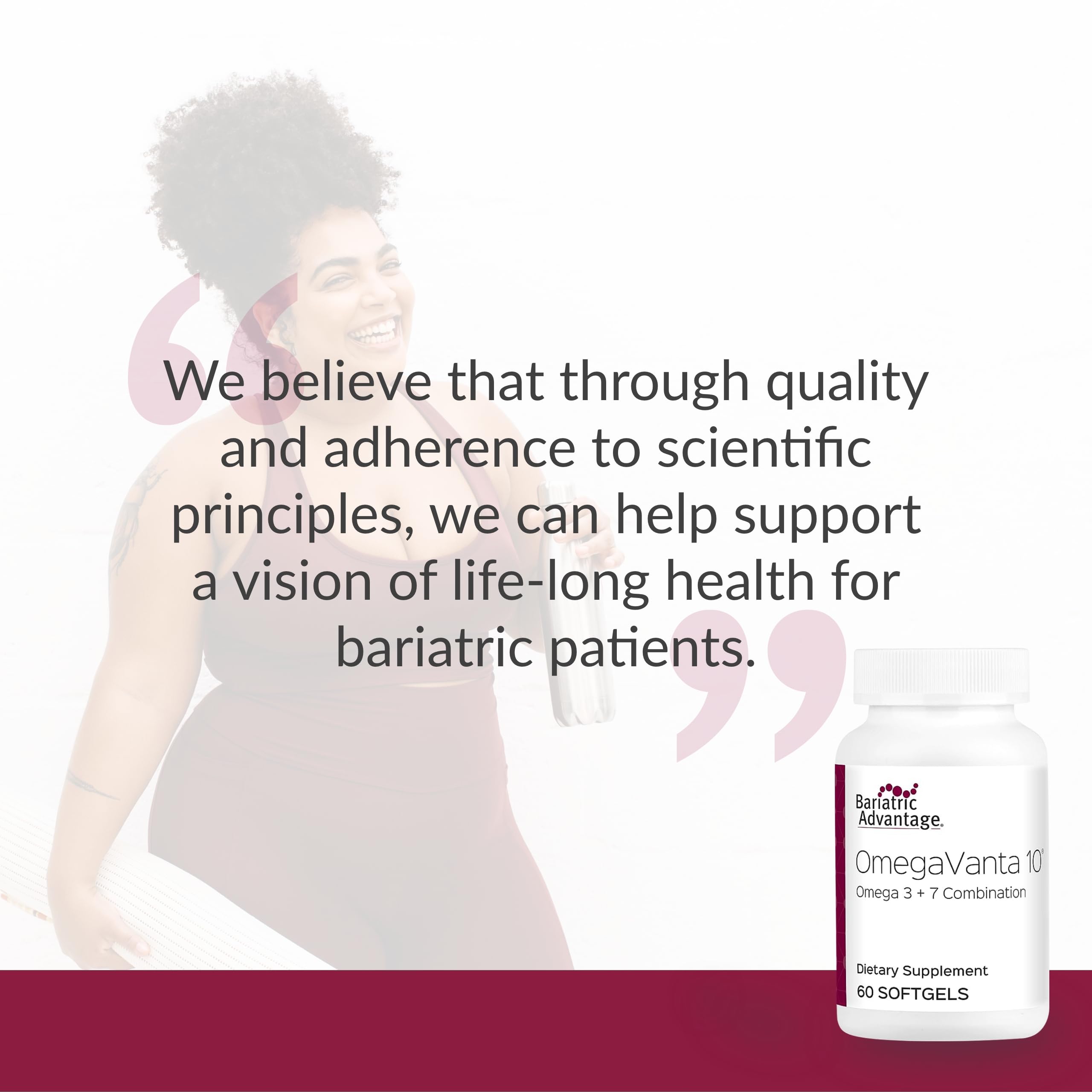 Bariatric Advantage OmegaVanta 10 enteric softgels on countertop conveys comfortable digestion