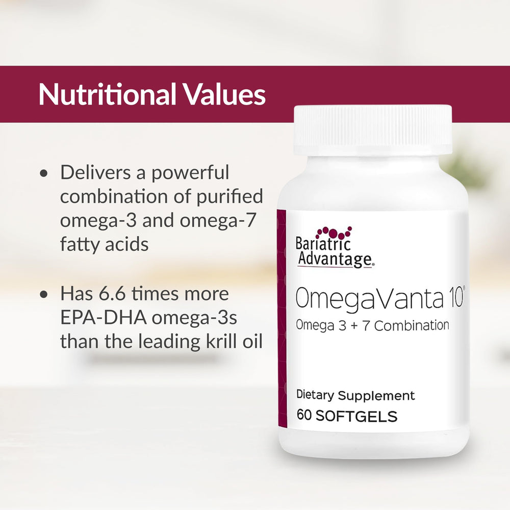 Bariatric Advantage OmegaVanta 10 packaging display emphasizes convenience
