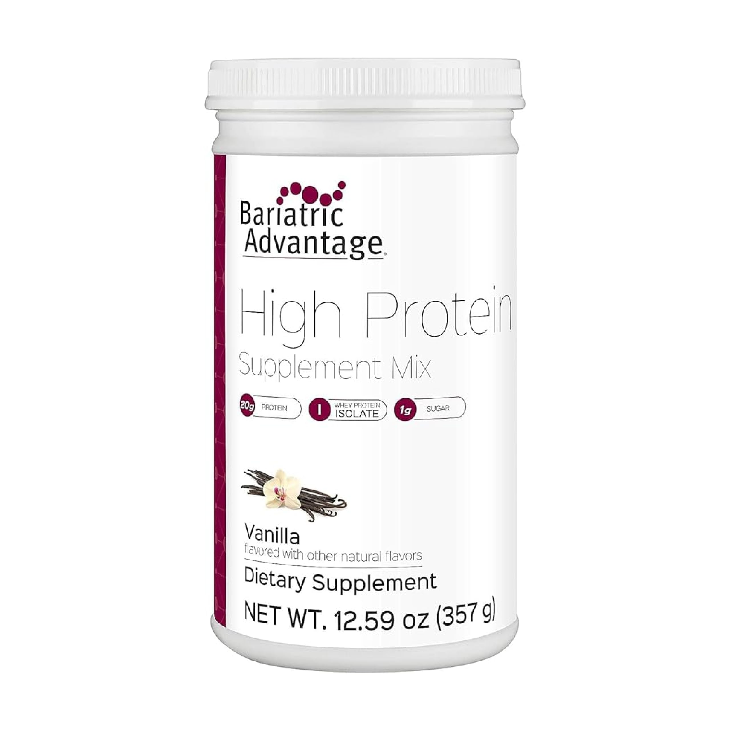 Bariatric Advantage vanilla protein powder tub front view for daily protein goals