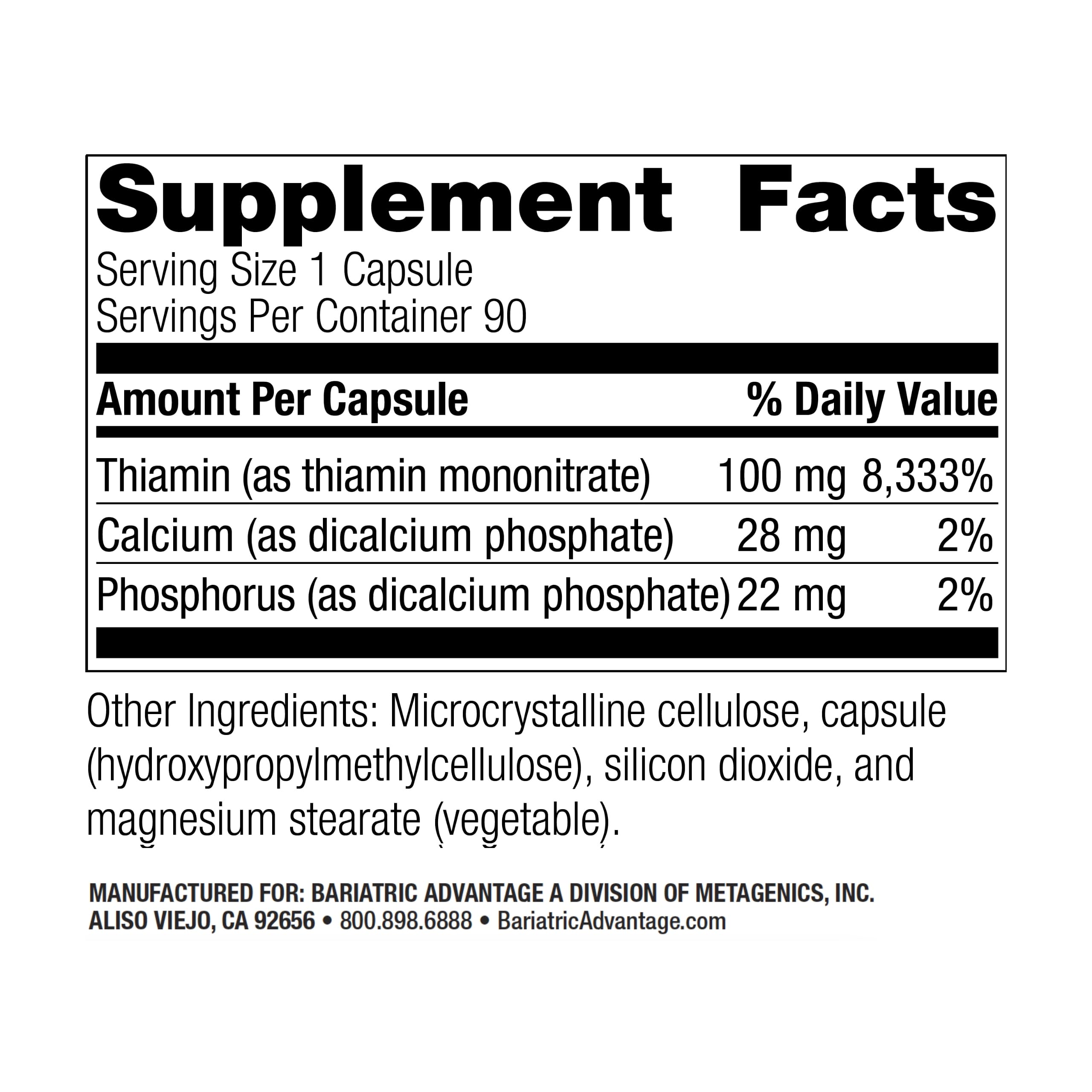 Close-up of Bariatric Advantage thiamin capsules, high-potency B1 for bariatric recovery.