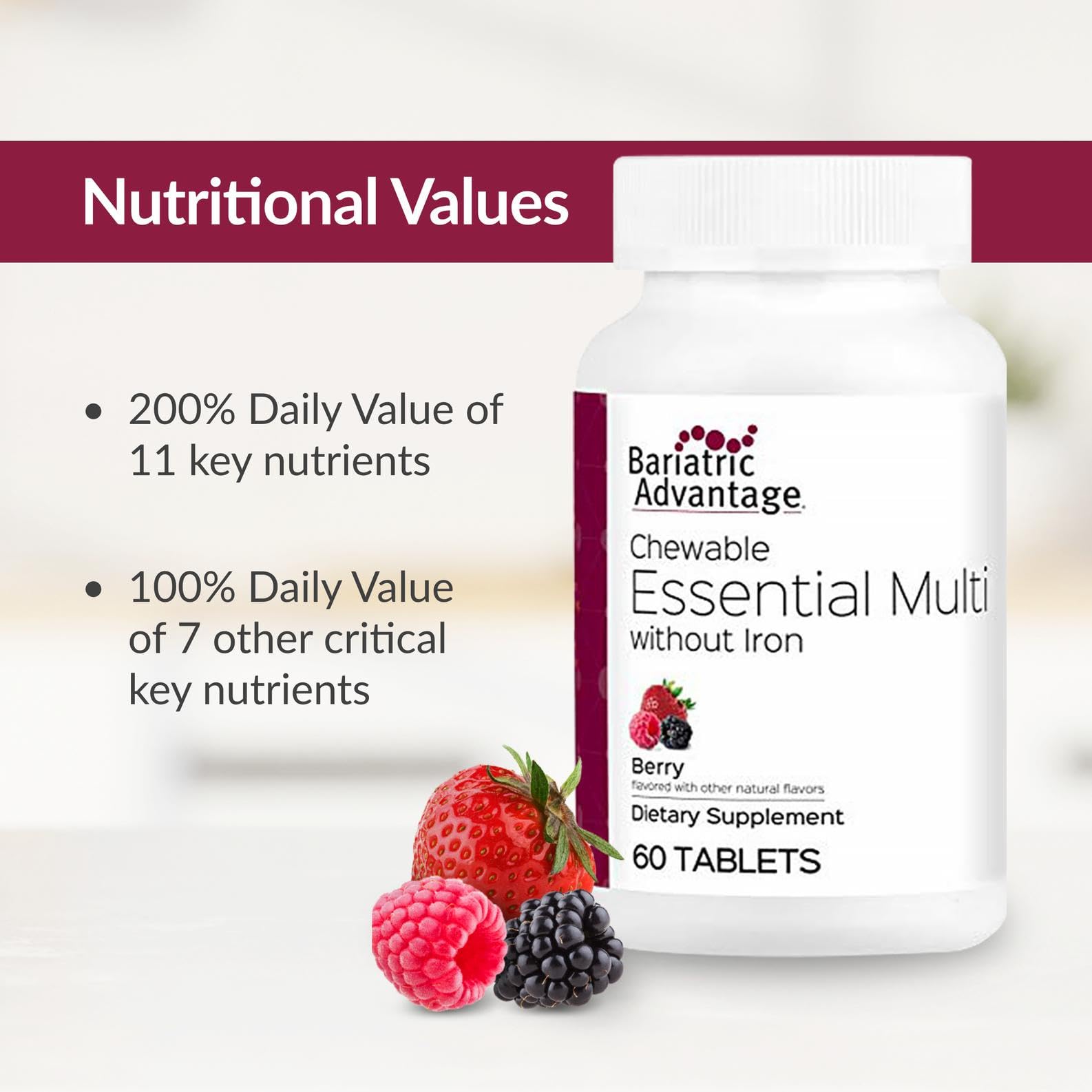 Bariatric Advantage multivitamin trace minerals zinc selenium graphic emphasizing essential minerals