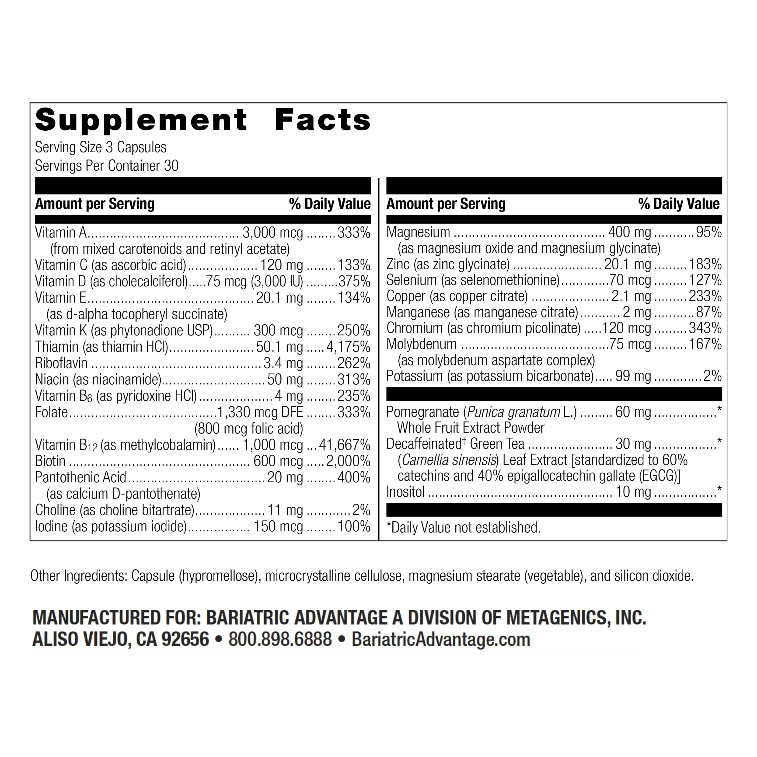 Capsules close-up showing high potency formula for bariatric support
