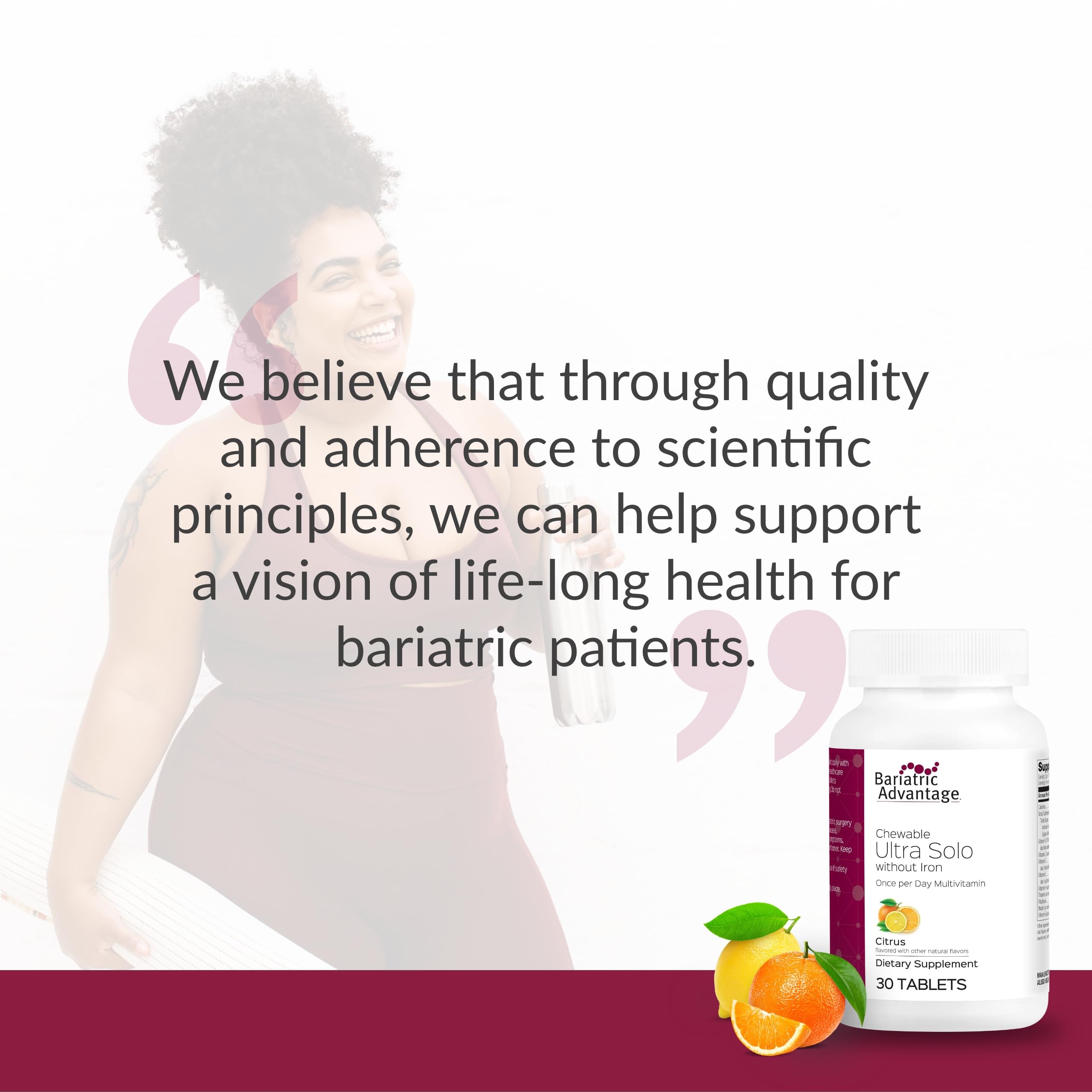 Bariatric Advantage Ultra Solo bottle beside glass of water for daily use.