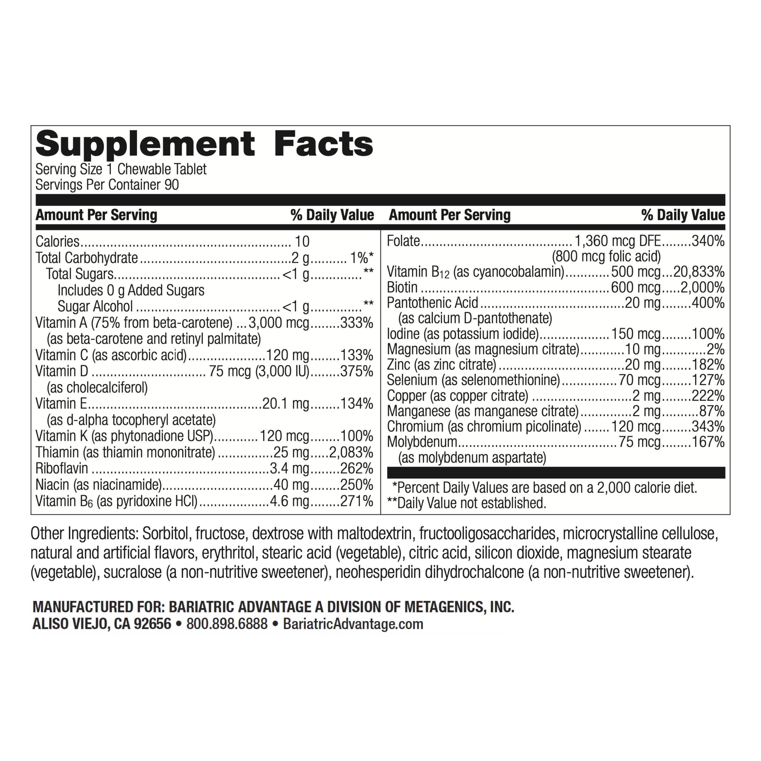 Close-up of Bariatric Advantage Ultra Solo chewable tablet highlighting citrus flavor.