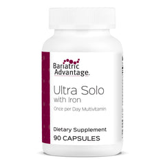 Bariatric Advantage Ultra Solo with Iron bottle shows convenient, once-daily multivitamin for bariatric care.