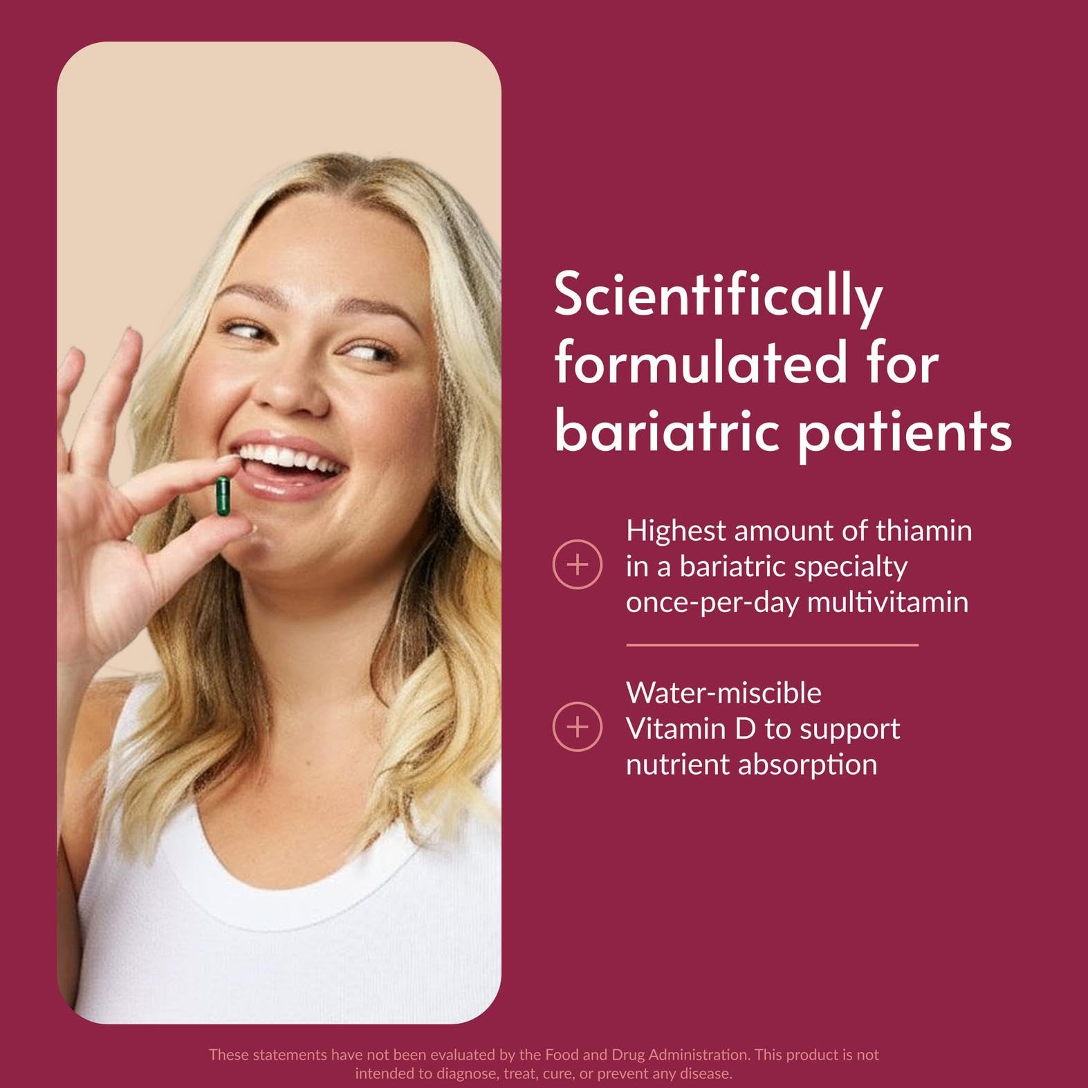 Bariatric Advantage Ultra Solo-iron capsule close-up emphasizes easy-to-swallow daily nutrition.