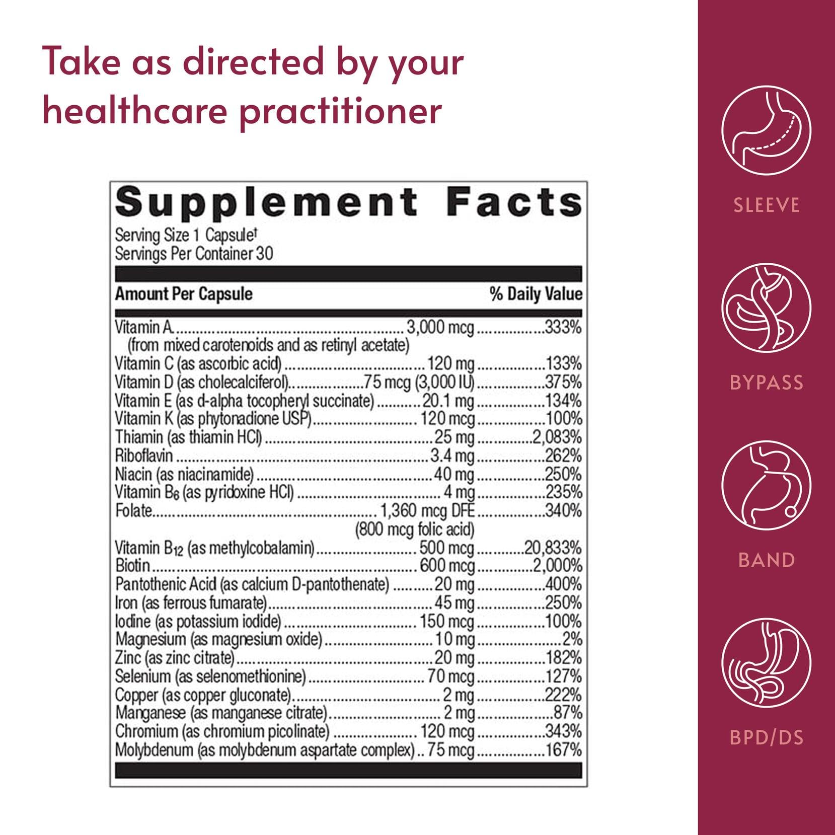 Bariatric Advantage Ultra Solo-iron label detail underscores vitamins A and thiamin.