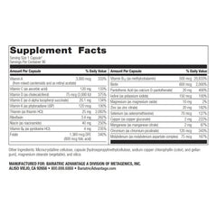 Bariatric Advantage Ultra Solo Without Iron bottle back presents complete vitamin profile for bariatric patients.