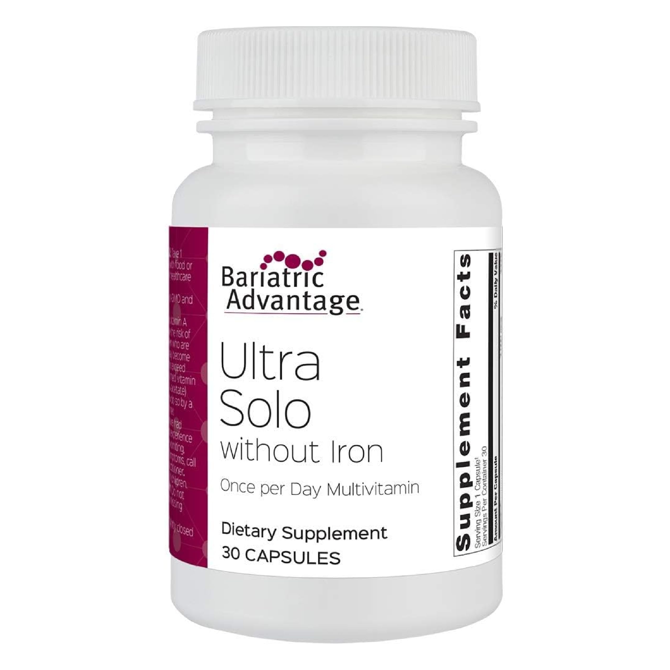 Bariatric Advantage Ultra Solo Without Iron bottle front supports daily nutrition after bariatric surgery.