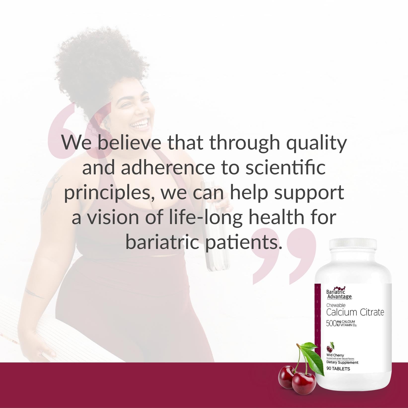Lifestyle shot of Bariatric Advantage bottle with wild cherry flavor