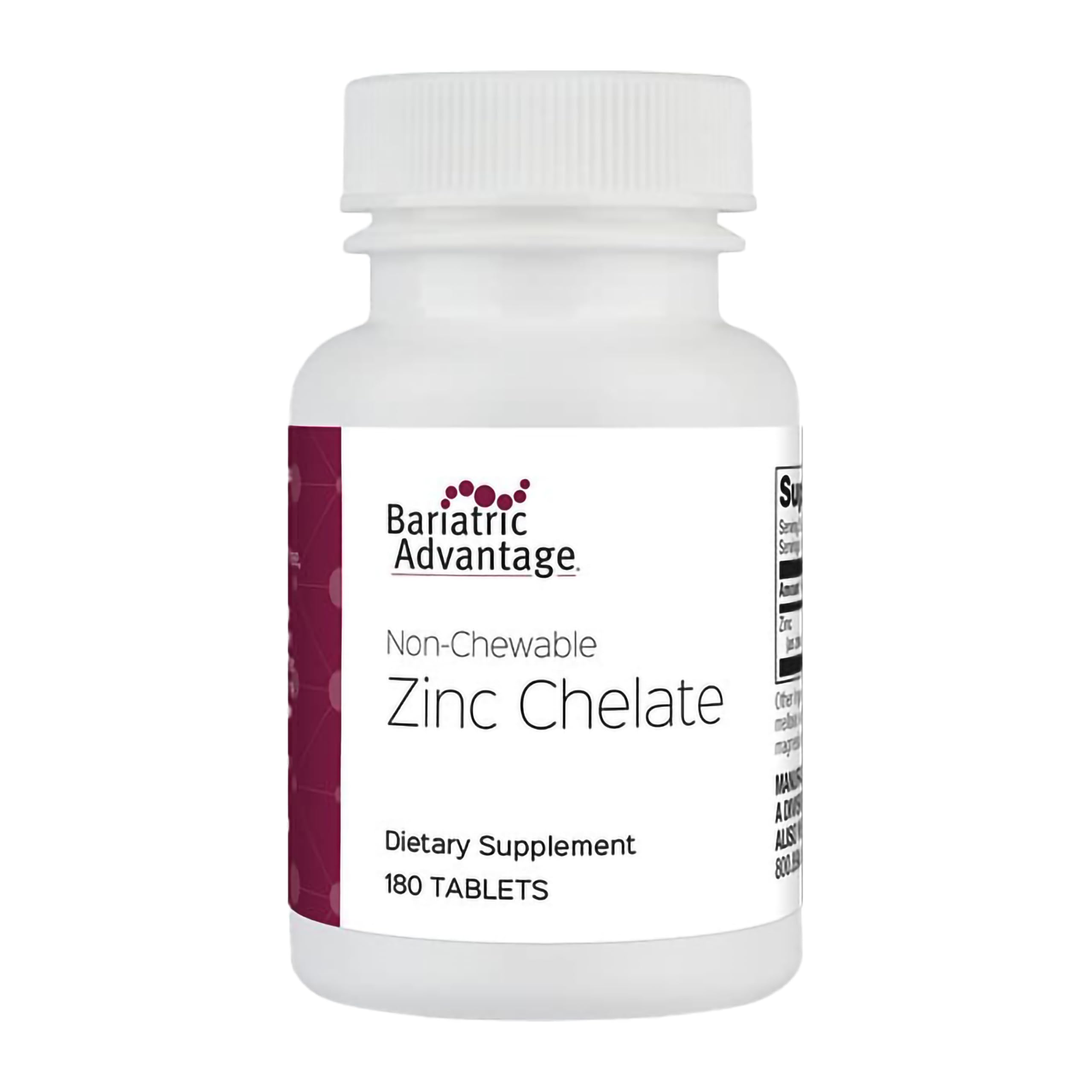 Bariatric Advantage zinc chelate bottle label shows highly absorbable formula