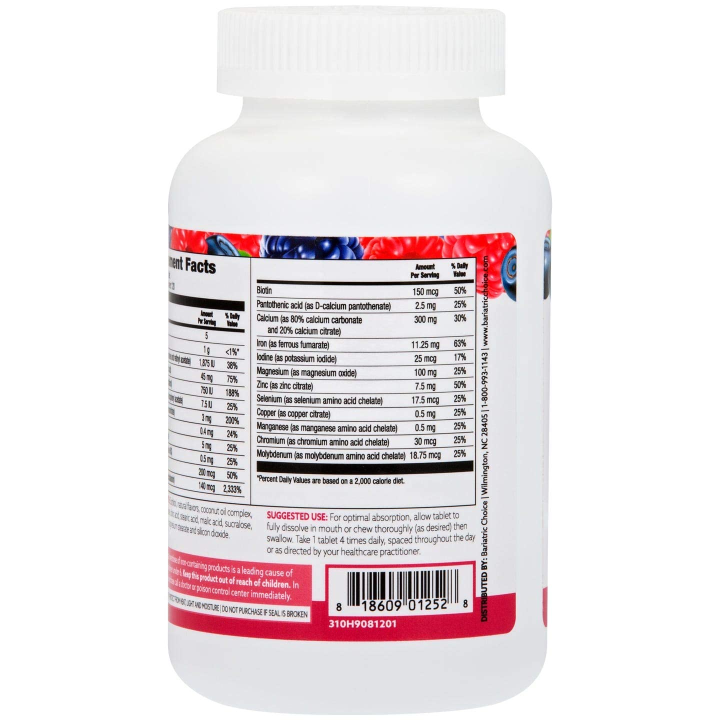 Bariatric Choice berry flavor multivitamin on kitchen counter supports daily wellness.