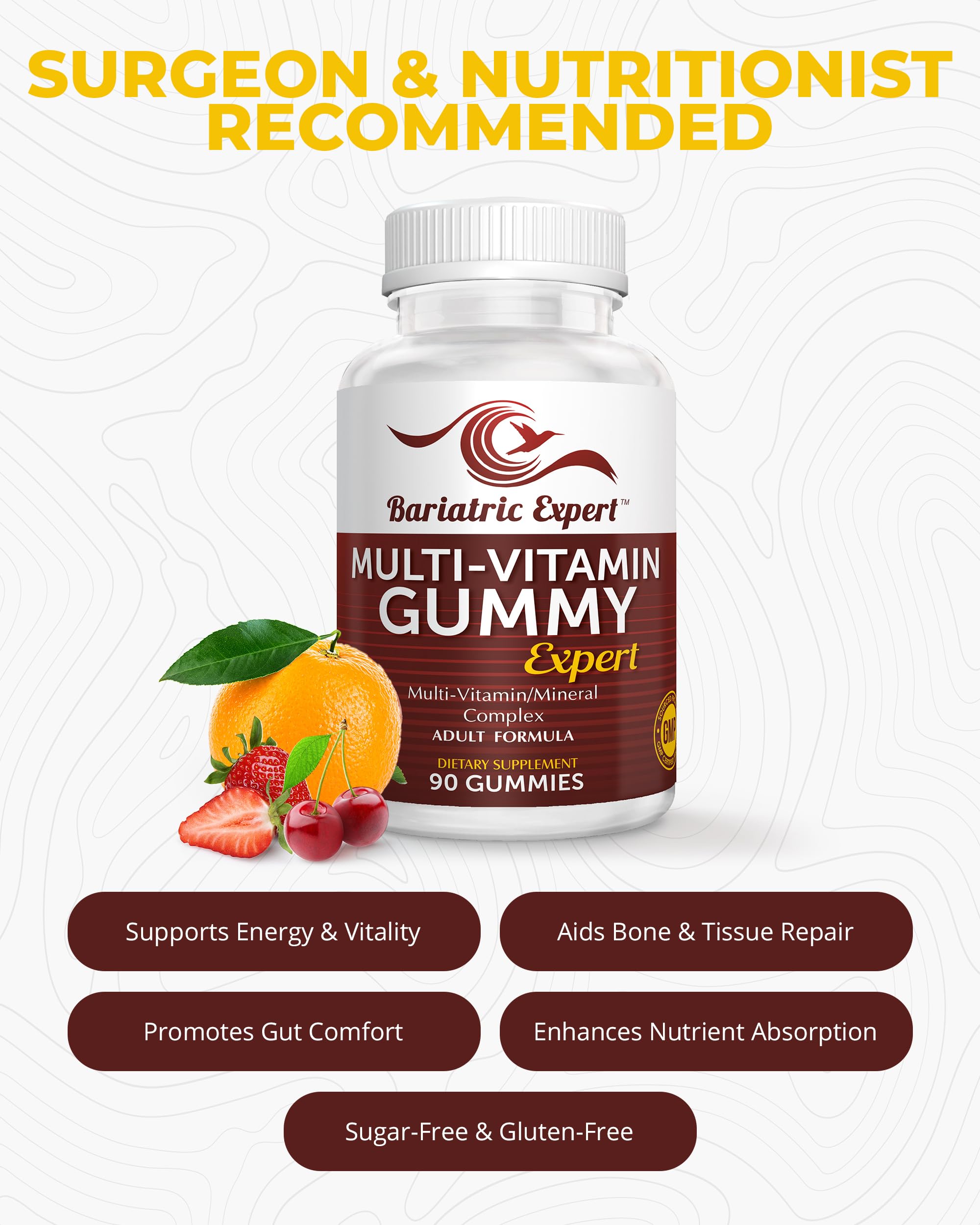 Bariatric Food Expert gummies texture close-up highlights fast-melting formula.