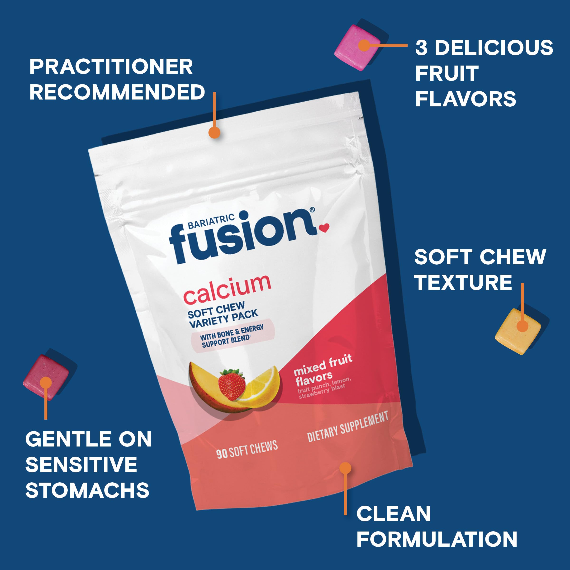 Bariatric Fusion fruit-flavored chews in blister pack for daily use
