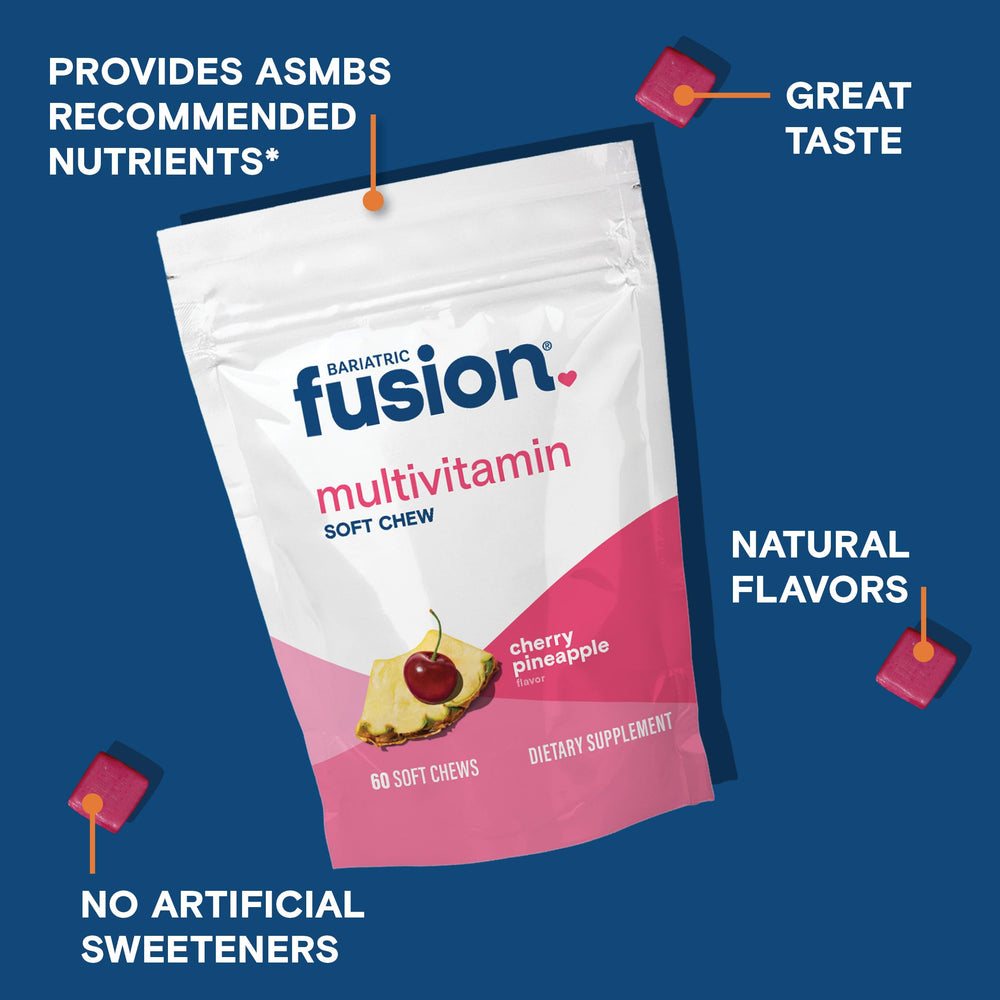 Bariatric Fusion bottle with label detailing nutrition facts and clinician-approved formulation