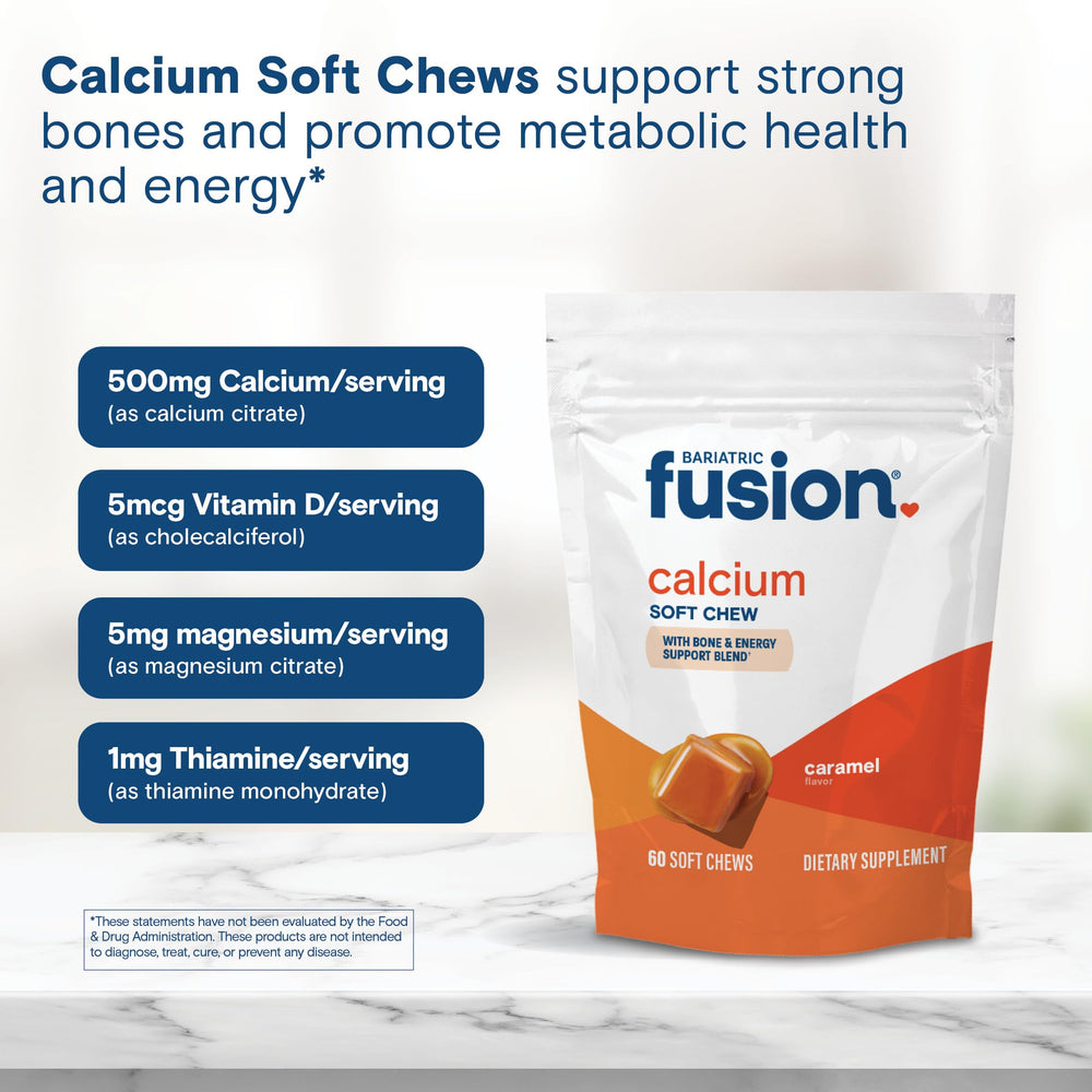 Bariatric Fusion calcium chews nutrition label highlighting 500 mg per chew