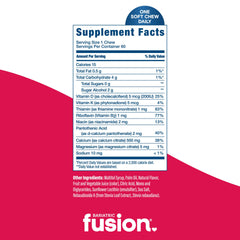 Bariatric Fusion nutrition panel displays calcium citrate, D3, K, and magnesium per serving.