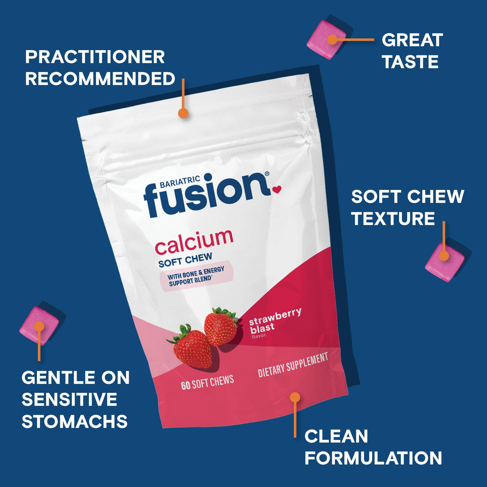 Bariatric Fusion strawberry soft chew close-up showing candy-like texture.