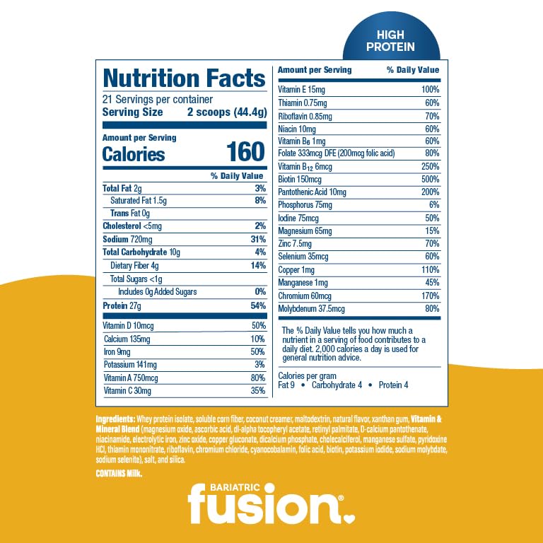 Bariatric Fusion shake in glass illustrates creamy texture with 27g protein per serving.