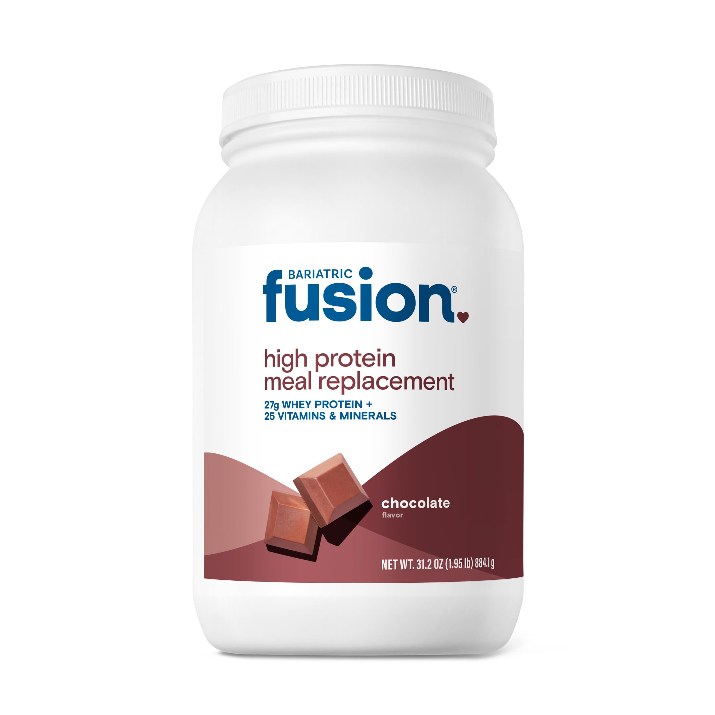 Bariatric Fusion chocolate shake served in a glass, smooth post-surgery meal replacement.