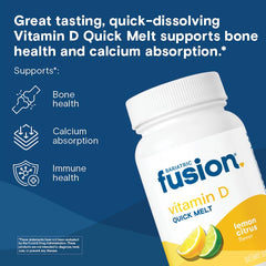 Bariatric Fusion lemon D3 tablet close-up highlighting quick-melt texture for easy dosing.