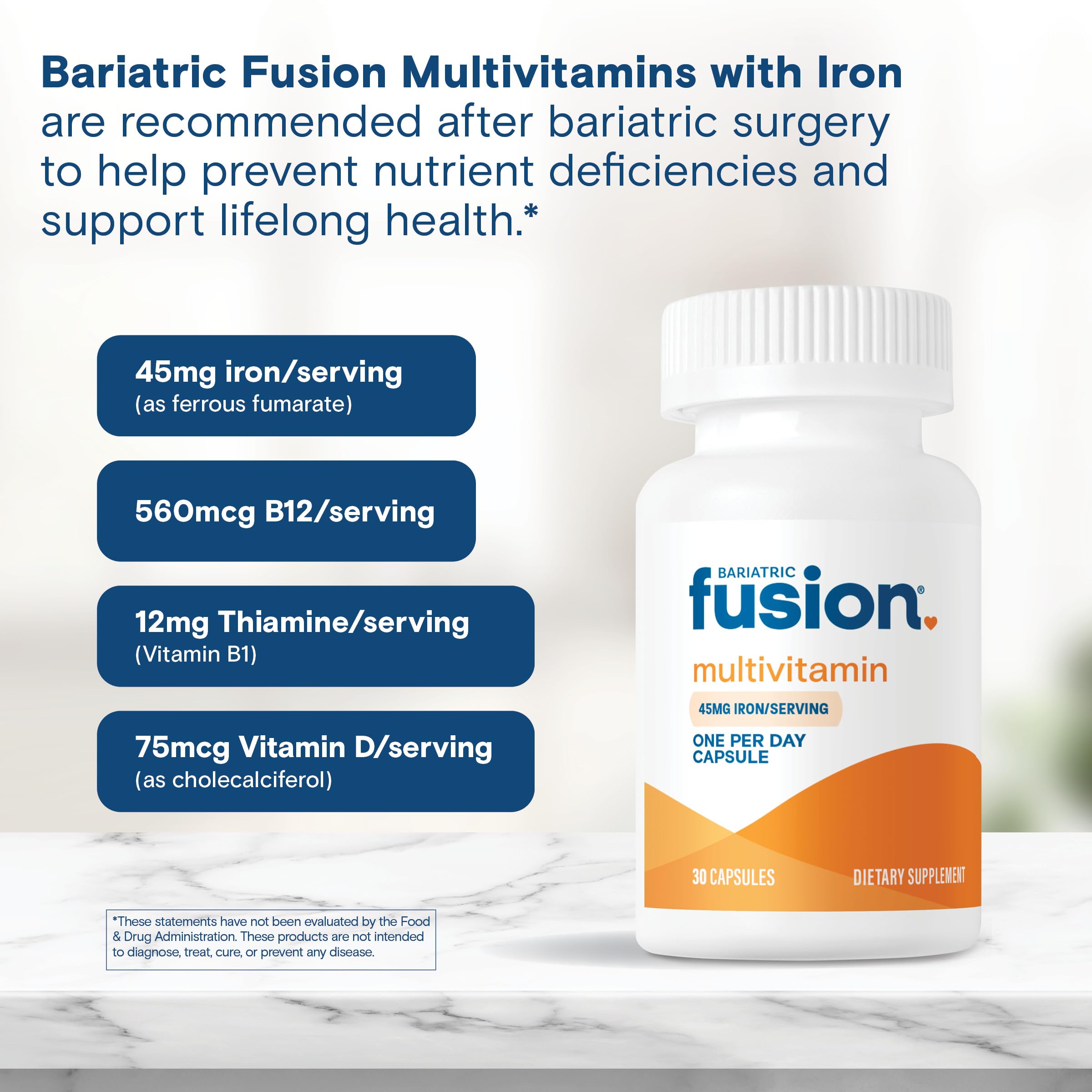 Bariatric Fusion One Per Day bottle shows gluten-free and sugar-free formulation