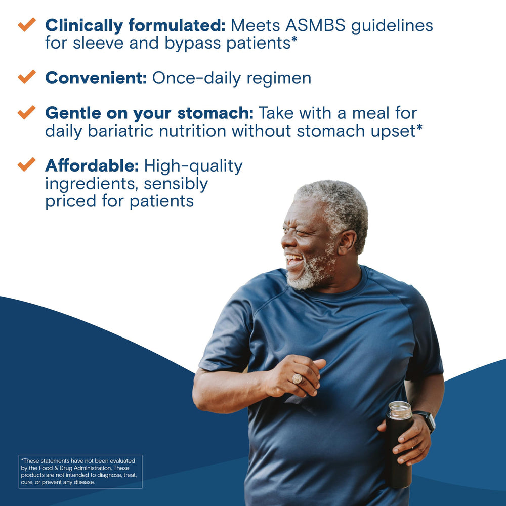 Bariatric Fusion One Per Day capsules on a table suggest a compact daily routine