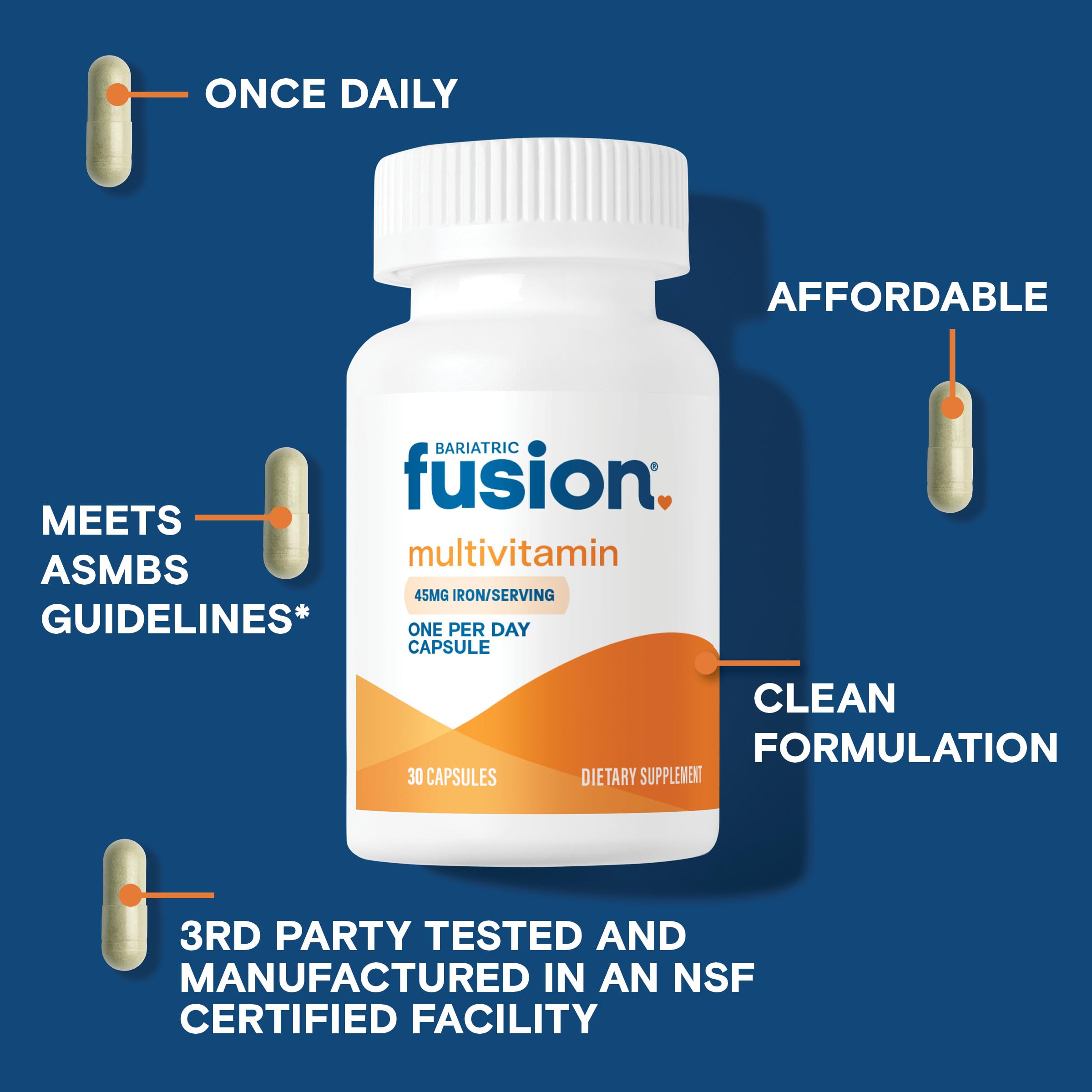 Bariatric Fusion One Per Day iron-rich capsule close-up for post-surgery support