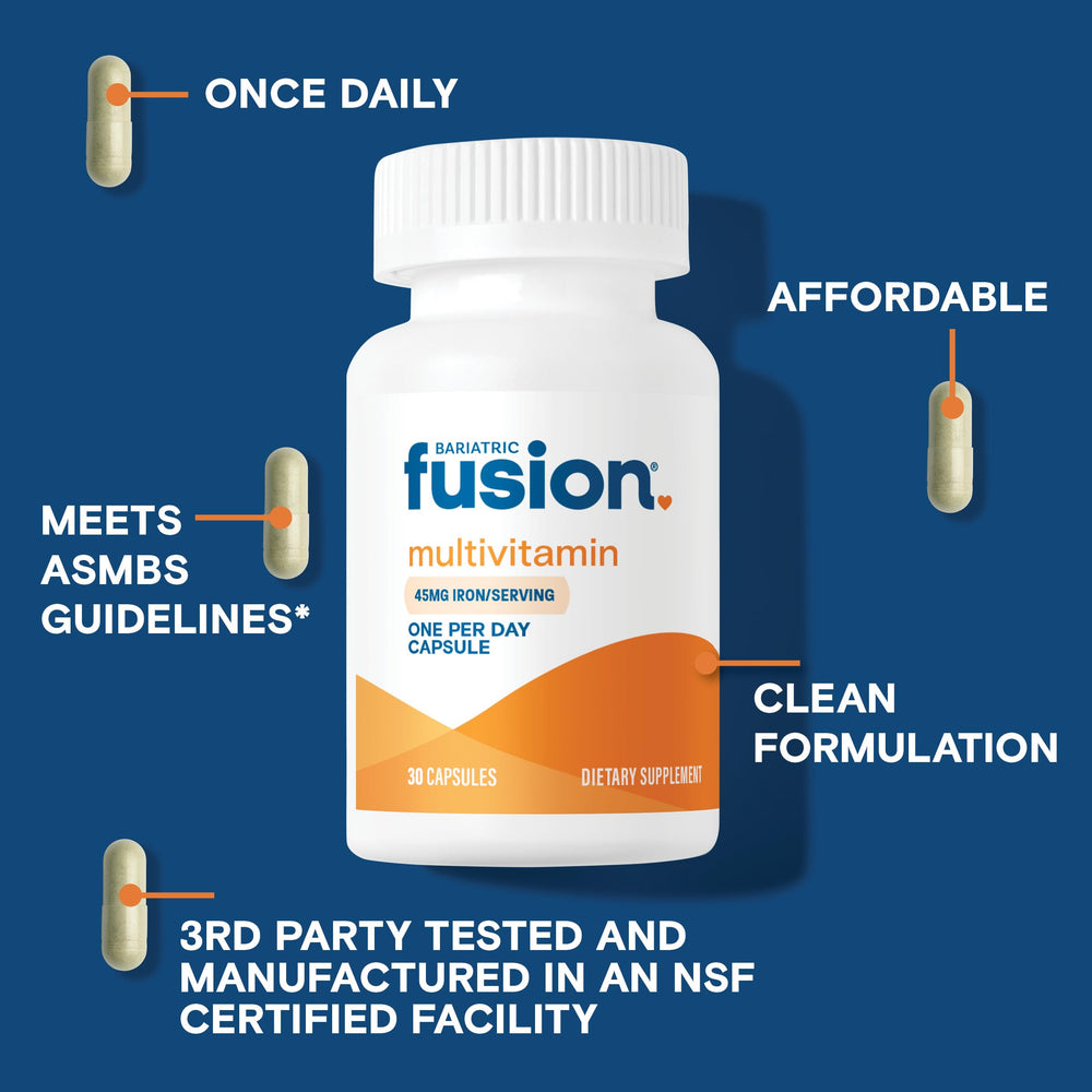 Bariatric Fusion One Per Day iron-rich capsule close-up for post-surgery support