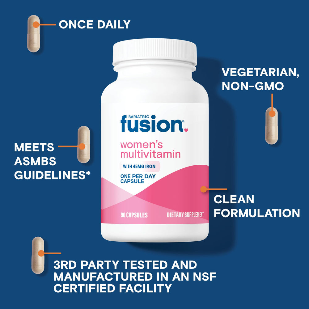 Closeup of Bariatric Fusion capsule highlighting easy-to-swallow daily dose