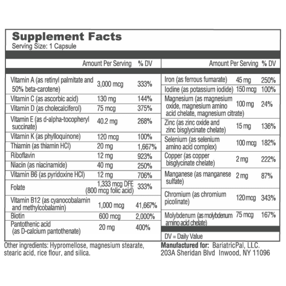 BariatricPal Multivitamin ONE 30-count bottle supports consistent daily supplementation.
