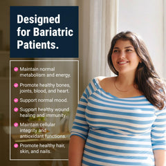 BariatricPal Multivitamin ONE bottle label emphasizes 18 mg iron and 22 vitamins.