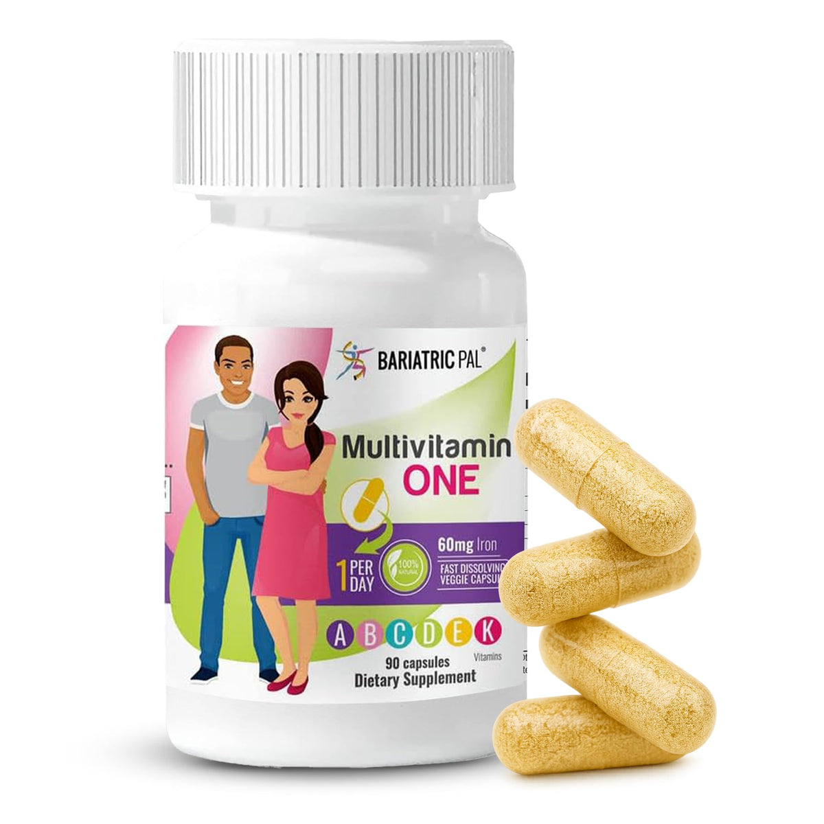BariatricPal multivitamin one bottle shows complete post-surgery nutrition support.