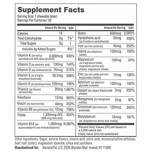 BariatricPal One daily chewable tablet close-up highlights convenient once-daily use.