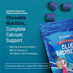 BariatricPal calcium citrate chews close-up; 500 mg per chew and chewy texture