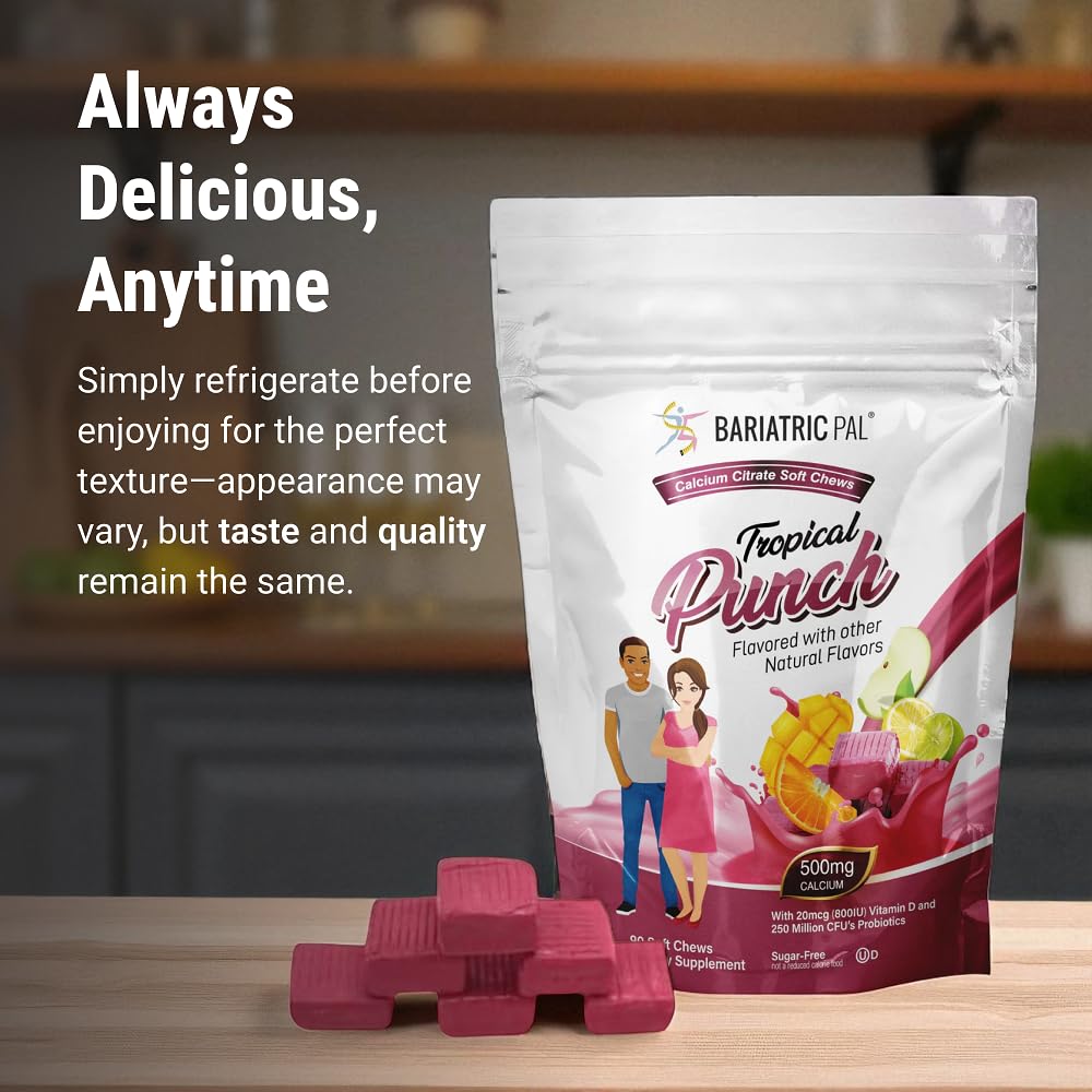BariatricPal tropical-punch flavor chews in a 90-count bottle.
